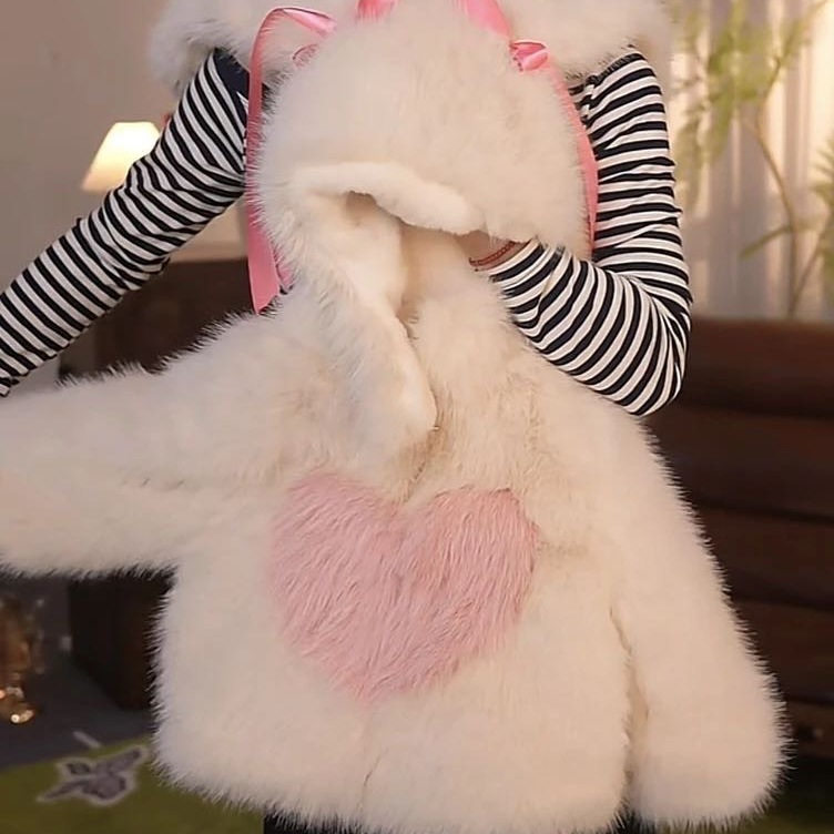 女の子 2024 冬 かわいいバニー ベビー ぬいぐるみ ベルベット 厚手 ジャケット 親子スタイル トップ r n1001- ジャイアントキュートラビットファージャケット r n2000- サイズ