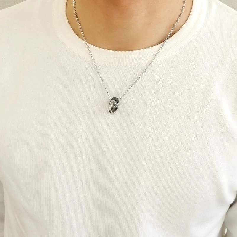 LH-1 ステンレス ラージダブルリングネックレス (ブラック) 04N135SM ネックレス メンズ ブランド プレゼント 誕生日 LH-1 ステンレス ラージダブルリングネックレス (ブラック) 04N135SM ネックレス メンズ ブランド プレゼント 誕生日