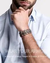 ARADOO プレミアム銅ブレスレット男性用 3X 強度磁気治療リストバンドクロスジュエリーギフト ARADOO プレミアム銅ブレスレット男性用 3X 強度磁気治療リストバンドクロスジュエリーギフト