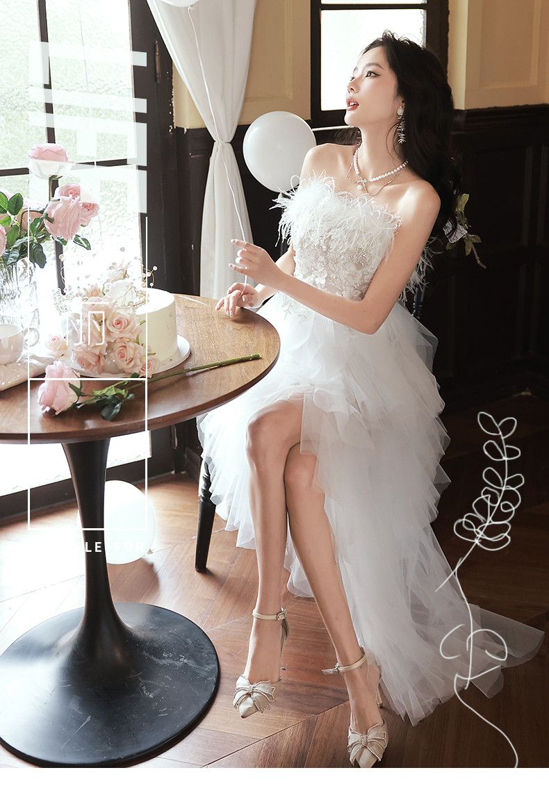 【 3日で出荷 】白いロングイブニングドレススカート 2024新しい高感度ドレス セレブライトラグジュアリーバースデープリンセスドレス パーティードレス ウェディングドレス 結婚式ドレス