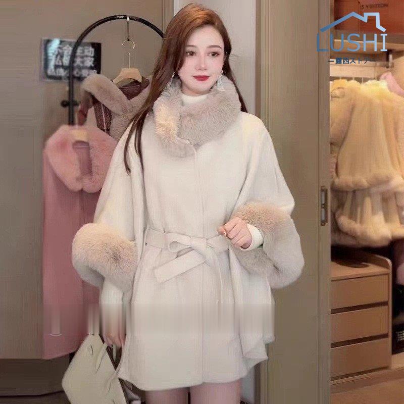 【急速出荷】大人気 上品 ケープ ファー 付き レディース 体型カバー 秋 冬 プレゼント ギフト 結婚式 ボレロ ポンチョ マント
