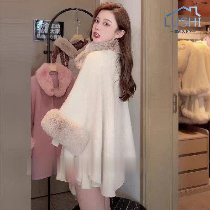 【急速出荷】大人気 上品 ケープ ファー 付き レディース 体型カバー 秋 冬 プレゼント ギフト 結婚式 ボレロ ポンチョ マント