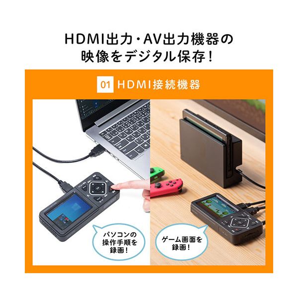 サンワダイレクト ビデオキャプチャーモニタ付 ゲーム・ビデオテープ対応 400-MEDI034 1個