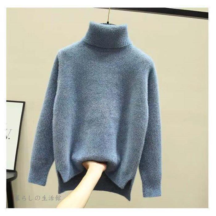 ニット セーター レディース ニットセーター 長袖 トップス ハイネック チュニック 大きいサイズ 無地 体型カバー 秋 冬 定番 コーデ スリット