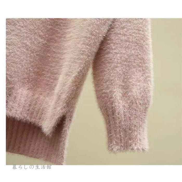 ニット セーター レディース ニットセーター 長袖 トップス ハイネック チュニック 大きいサイズ 無地 体型カバー 秋 冬 定番 コーデ スリット