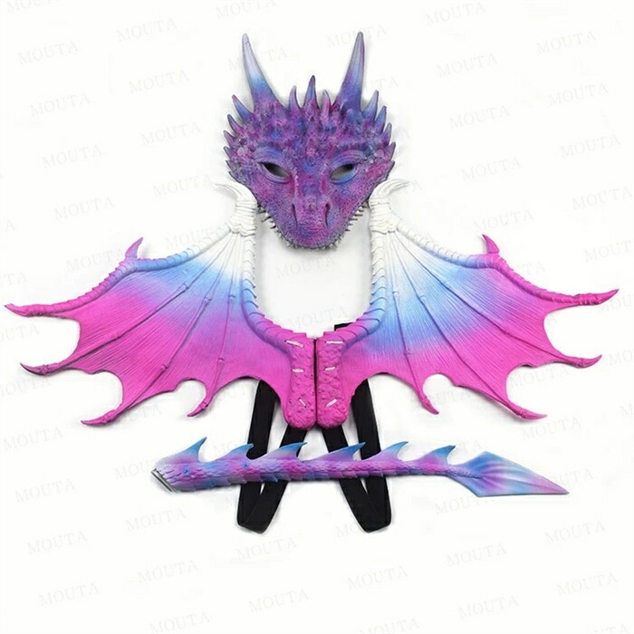 【3点セット】ハロウィン 仮装 子供 ドラゴン コスプレ 小道具 キッズ お面 仮面 マスク 翼 3D 立体 龍 翼竜 竜 悪魔の翼 コスチューム 仮装 パーティー イベント 撮影会 男の子 女の子