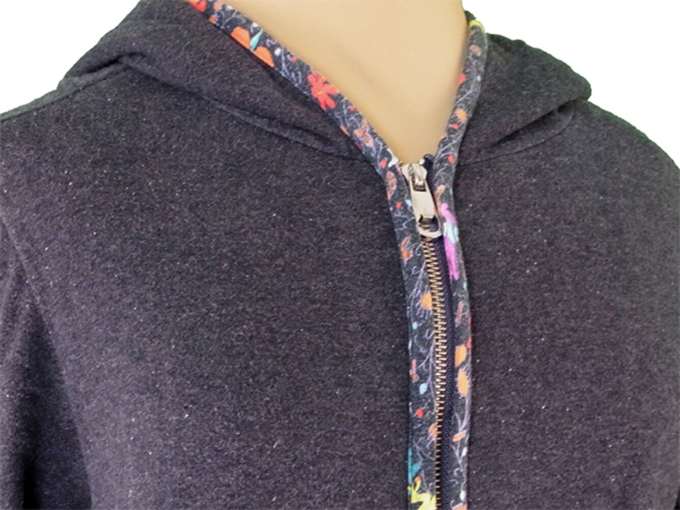 パーカー 長袖 トップス 花柄入り フルジップ グレー 灰色系 中古
