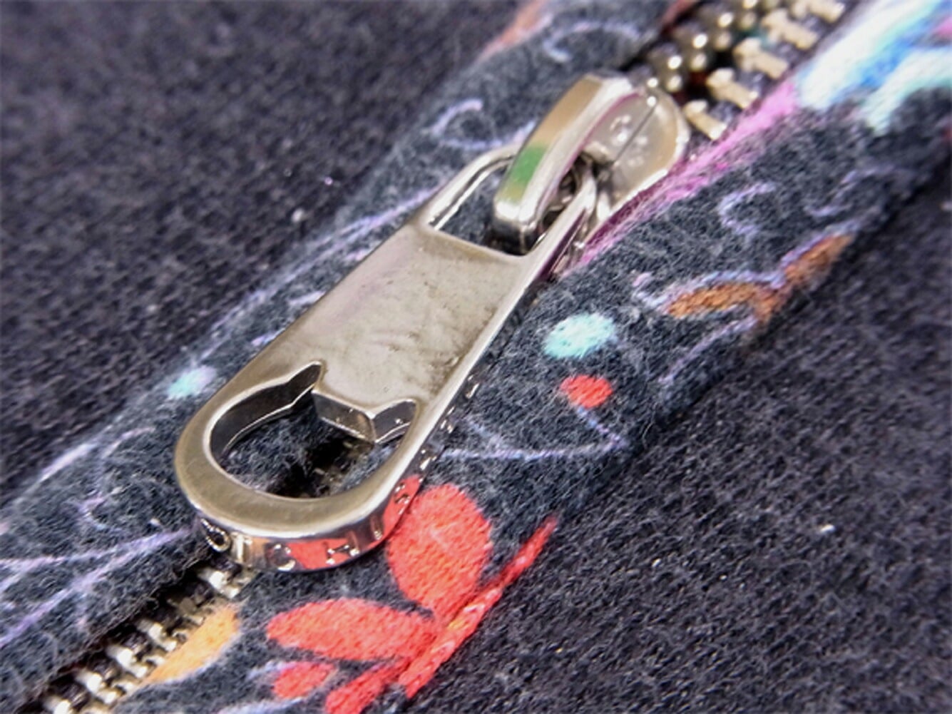 パーカー 長袖 トップス 花柄入り フルジップ グレー 灰色系 中古