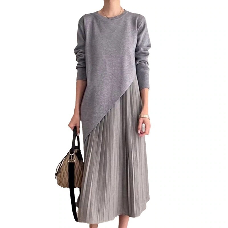 韓国レトロ優雅不規則ニットワンピース2点セットセットアップ長袖ワンピース 韓国レトロ優雅不規則ニットワンピース2点セットセットアップ長袖ワンピース