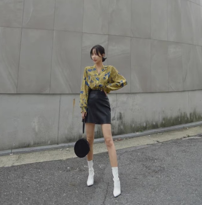 柄シャツ シフォンシャツ レディース トップス シャツ ブラウス 羽織 長袖 ボリューム袖 Vネック 襟付き ストレート Iライン シフォン 前開き 薄手 かわいい ichigonokisu_xyw0805-tpcx67