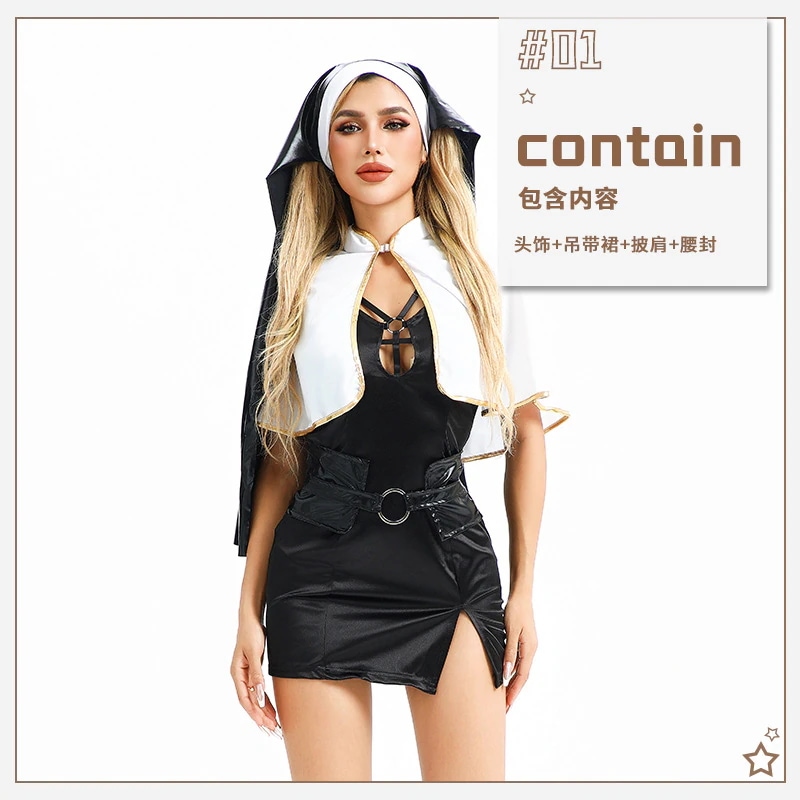 ハロウィーン衣装クロスショールマントcos修女装nunセクシーギャルワンピース