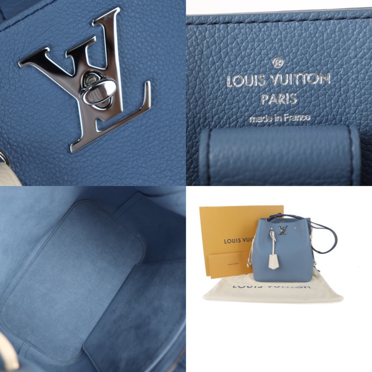 超美品 LOUIS VUITTON ルイ ヴィトン ハンドバッグ M51413 ロックミー・バケット トリヨンレザー ブルージーン シルバー金具 2WAY ショルダーバッグ ターンロック 本物保証 中