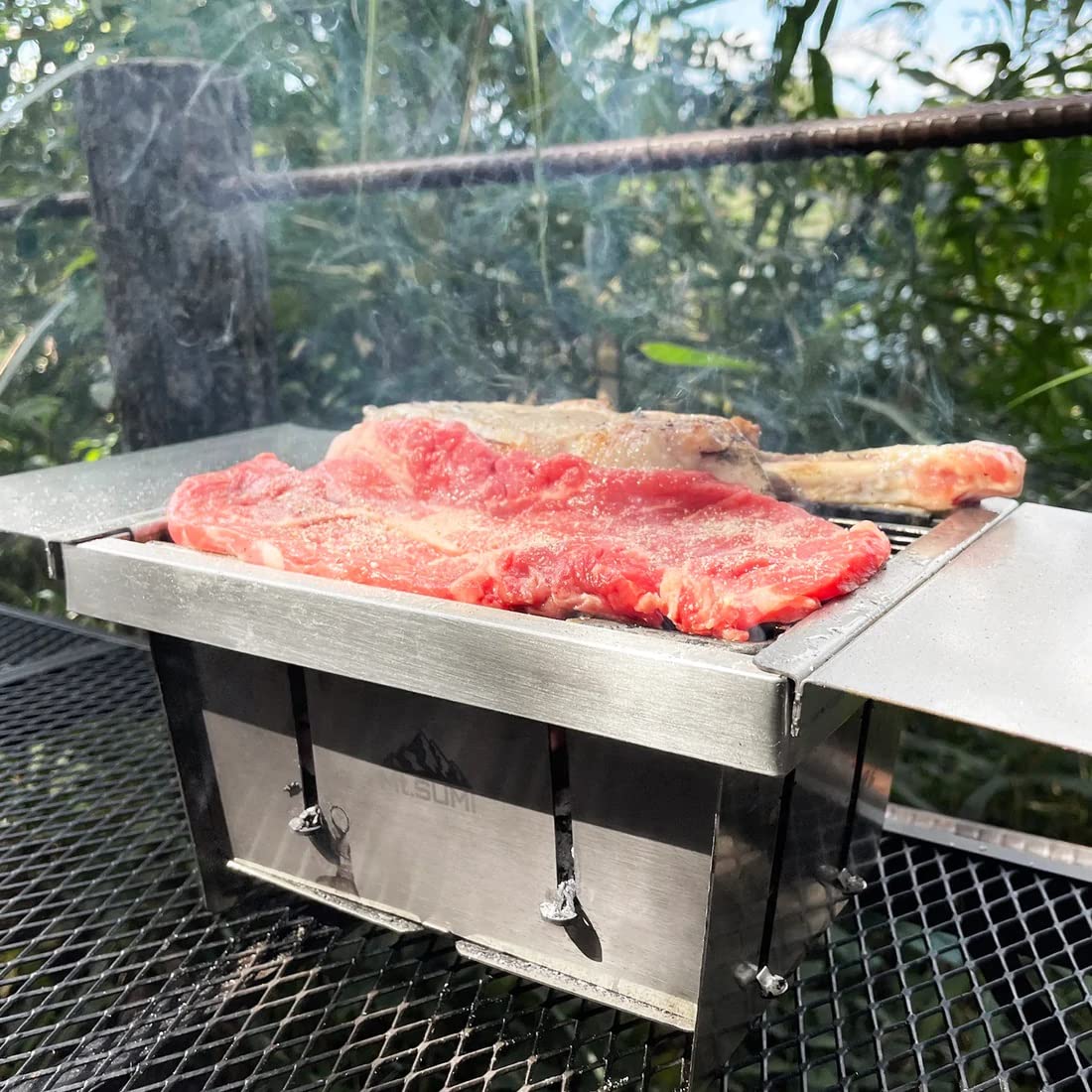 Mt.SUMI Perfect Grill Mini パーフェクトグリル ミニ 折りたたみ式バーベキューグリル 焚き火台 トング付き ソロキャンプ 一人用 ステンレス 耐久性 ギフト