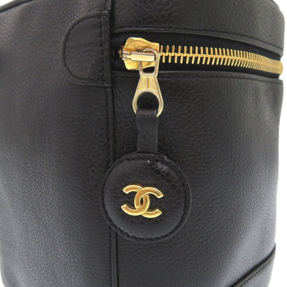 縦型 バニティバッグ ココマーク ハンドバッグ キャビアスキン/キャビアスキン ブラック 0547【中古】 レディース 縦型 バニティバッグ ココマーク ハンドバッグ キャビアスキン/キャビアスキン ブラック 0547【中古】 レディース