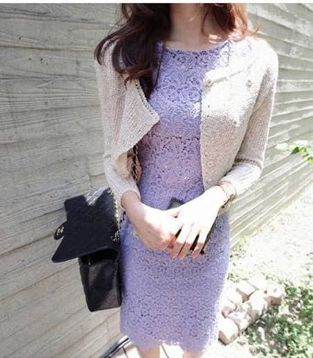 ワンピース ドレス ノースリーブ レディース ひざ丈 クルーネック 刺繍 レース スリム タイト 韓国