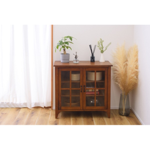 キャビネット 収納棚 幅80cm PM-318 木製 脚付き 強化ガラス ティンバー 完成品 リビング ダイニング インテリア家具