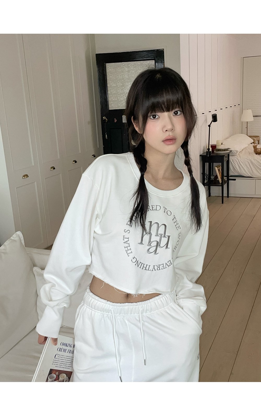 [SET] CROP MTM WIDE PANTS SET UP 2色 新商品 韓国人気 女性服 韓国ファッション 学生ファッション デイリールック