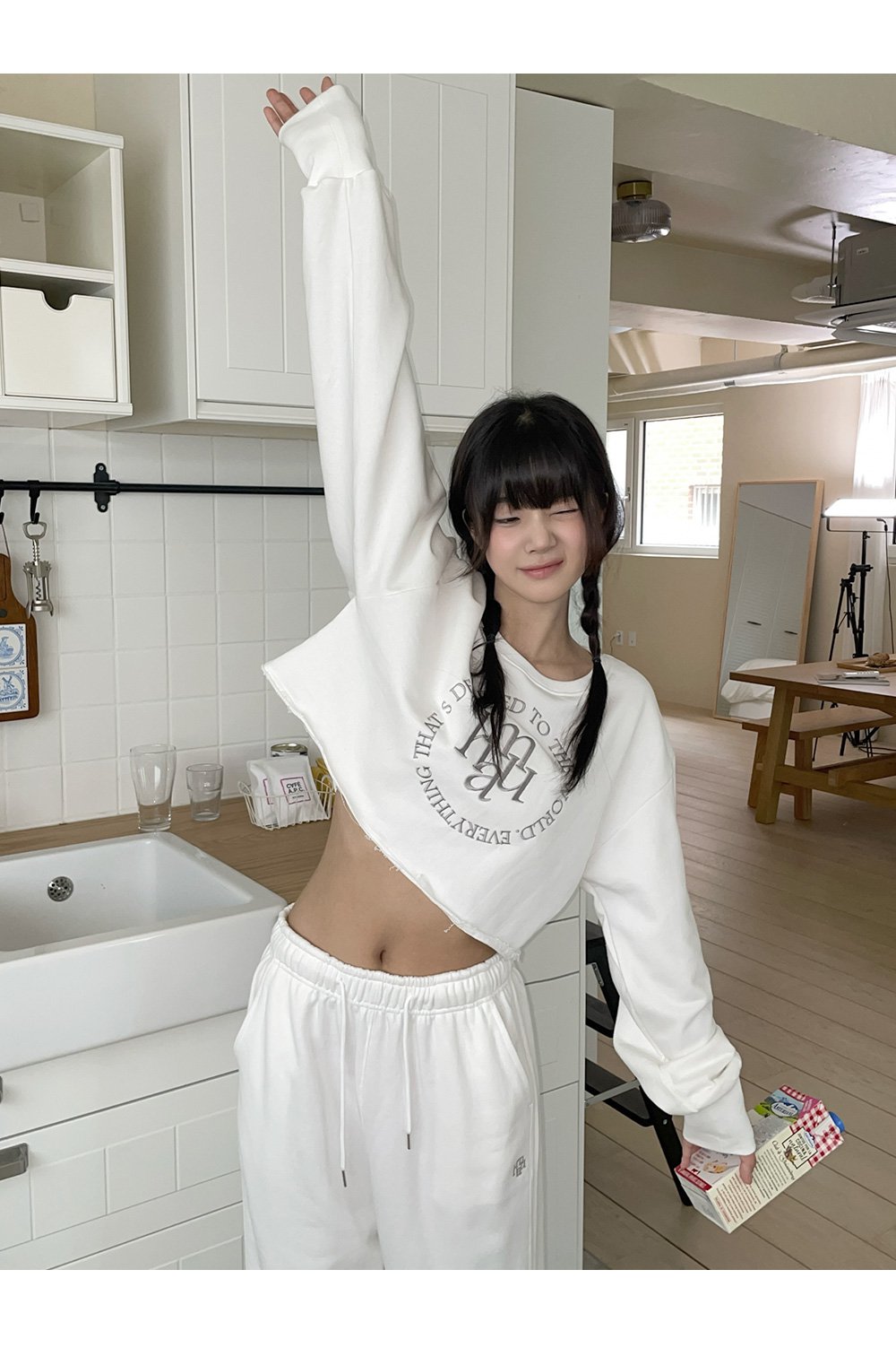 [SET] CROP MTM WIDE PANTS SET UP 2色 新商品 韓国人気 女性服 韓国ファッション 学生ファッション デイリールック