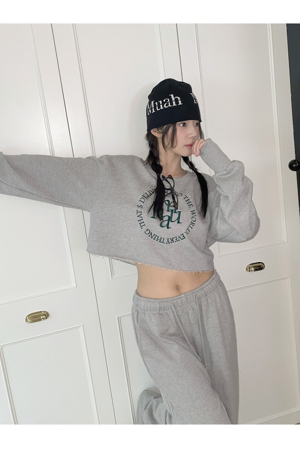 [SET] CROP MTM WIDE PANTS SET UP 2色 新商品 韓国人気 女性服 韓国ファッション 学生ファッション デイリールック