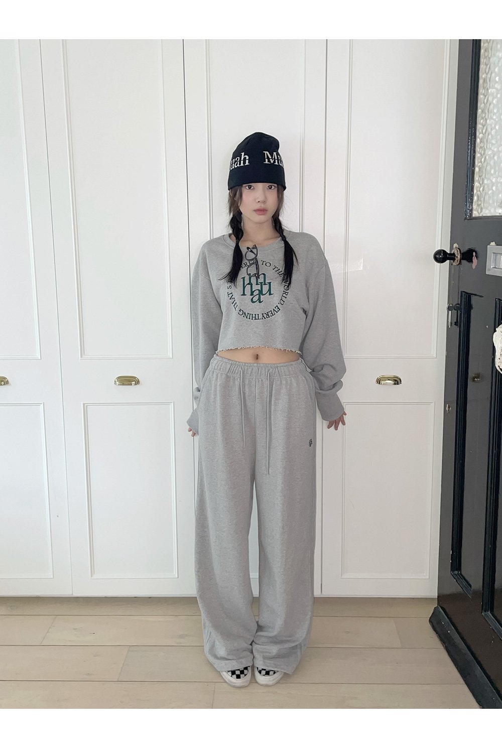 [SET] CROP MTM WIDE PANTS SET UP 2色 新商品 韓国人気 女性服 韓国ファッション 学生ファッション デイリールック