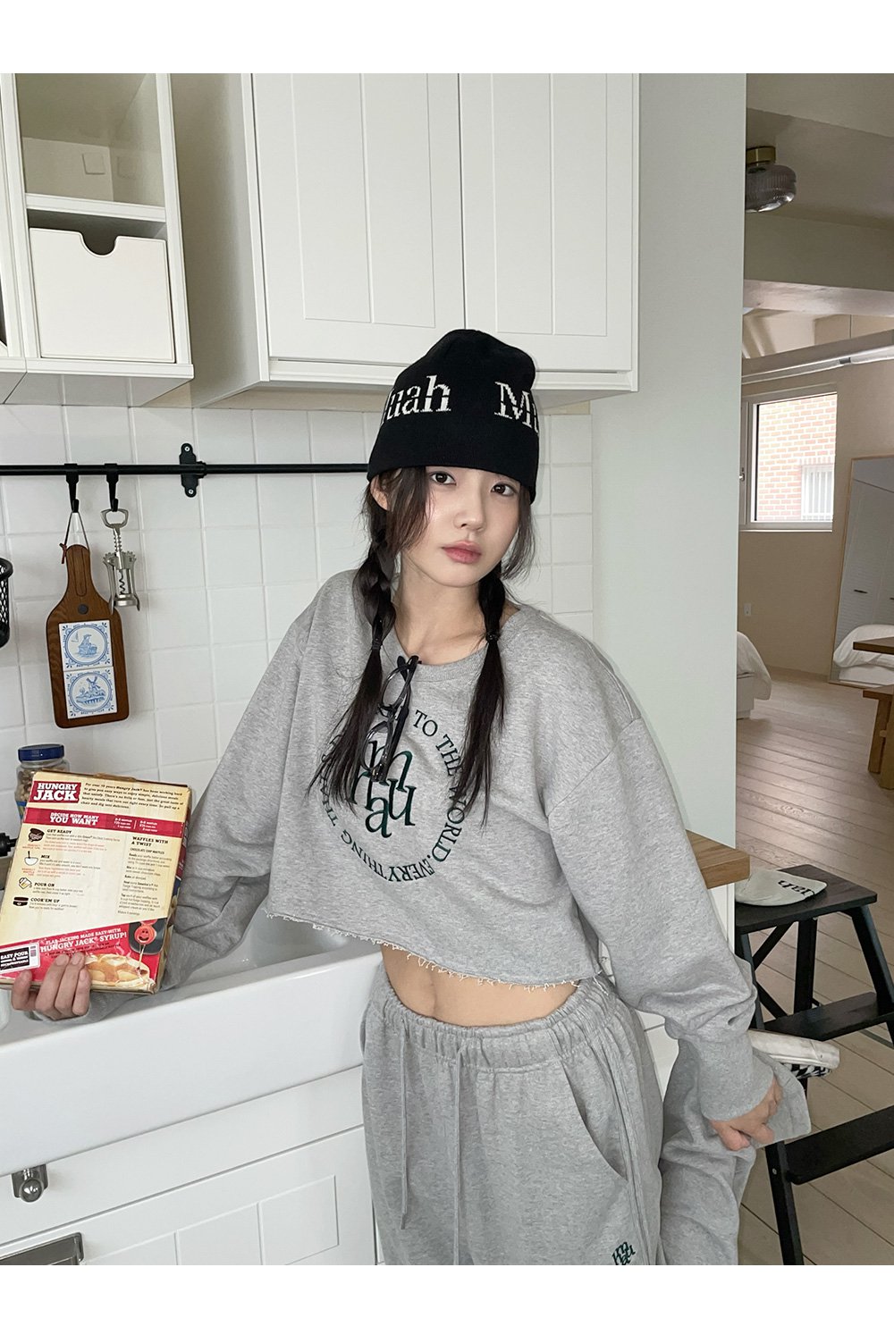 [SET] CROP MTM WIDE PANTS SET UP 2色 新商品 韓国人気 女性服 韓国ファッション 学生ファッション デイリールック