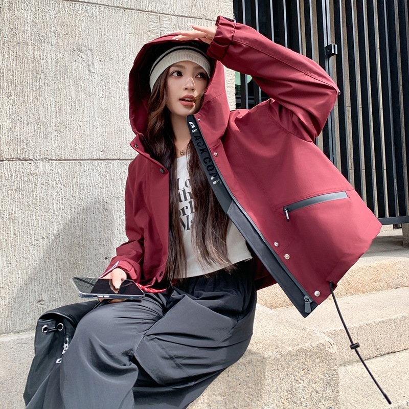 韓国カジュアルエイジングショートセクションフード付きラッシュジャケットジャケット女性2024秋の新しいシニアの感覚小さなサイズのトップス 韓国カジュアルエイジングショートセクションフード付きラッシュジャケットジャケット女性2024秋の新しいシニアの感覚小さなサイズのトップス