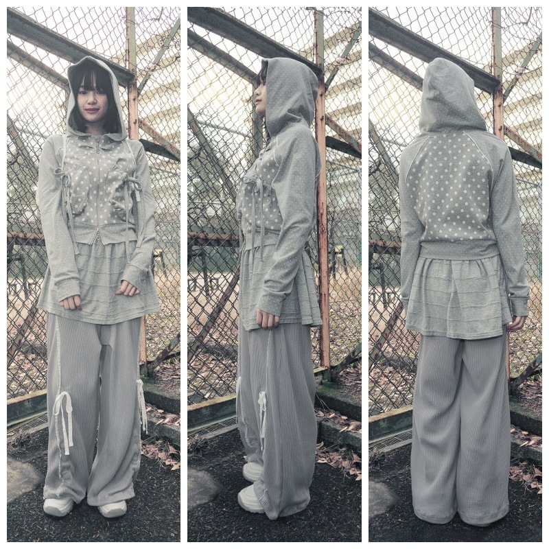 トップス hugyourskin Dot big pocket hoodie zip-up hugyourskin－Dot big pocket hoodie zip-up (Gray / Black