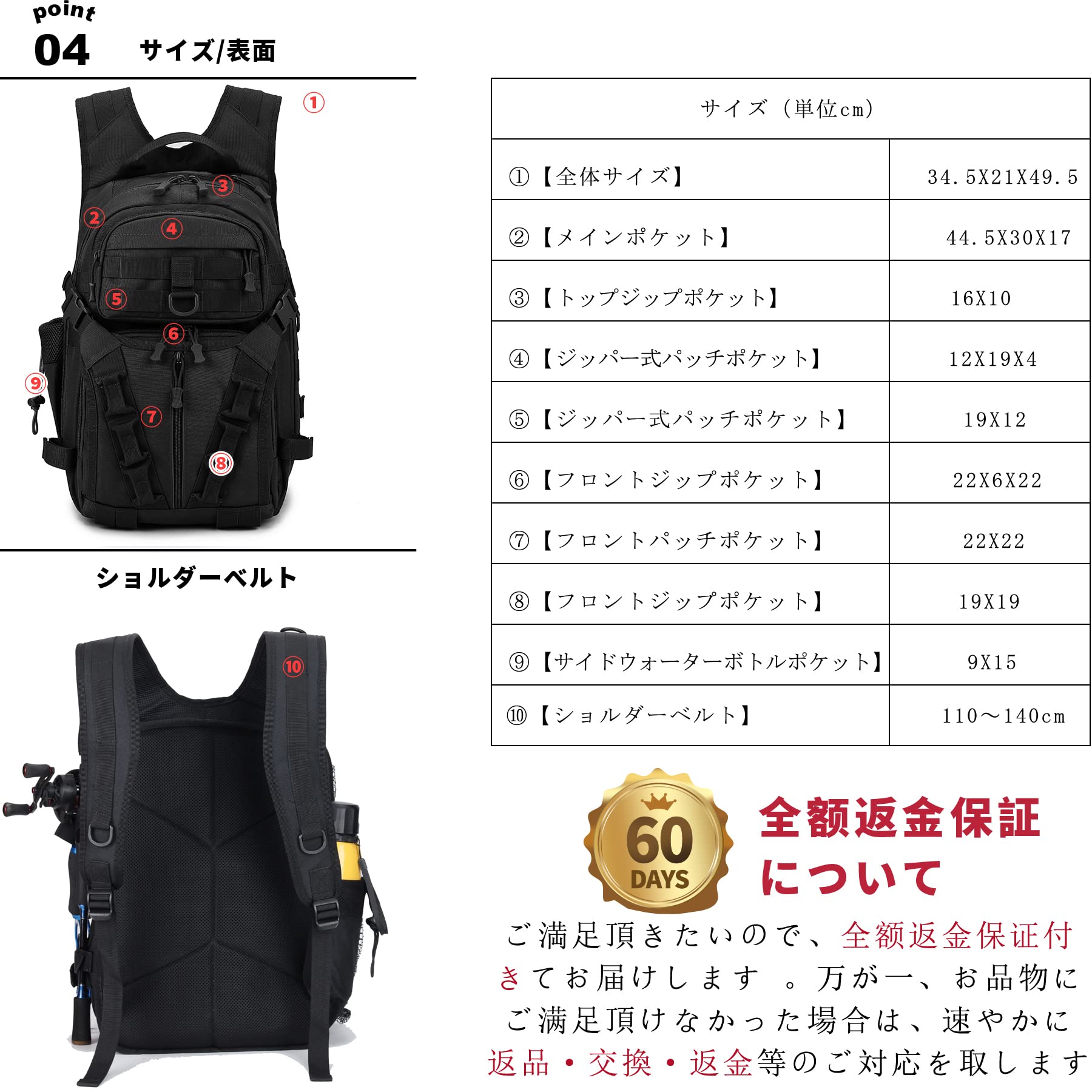 HAKAWAFLY 釣り リュック 大容量 釣り バッグ 5way フィッシングバッグ 防水 タックルバッグ 多機能 リュックサック バックパック 撥水加工（ブラック）
