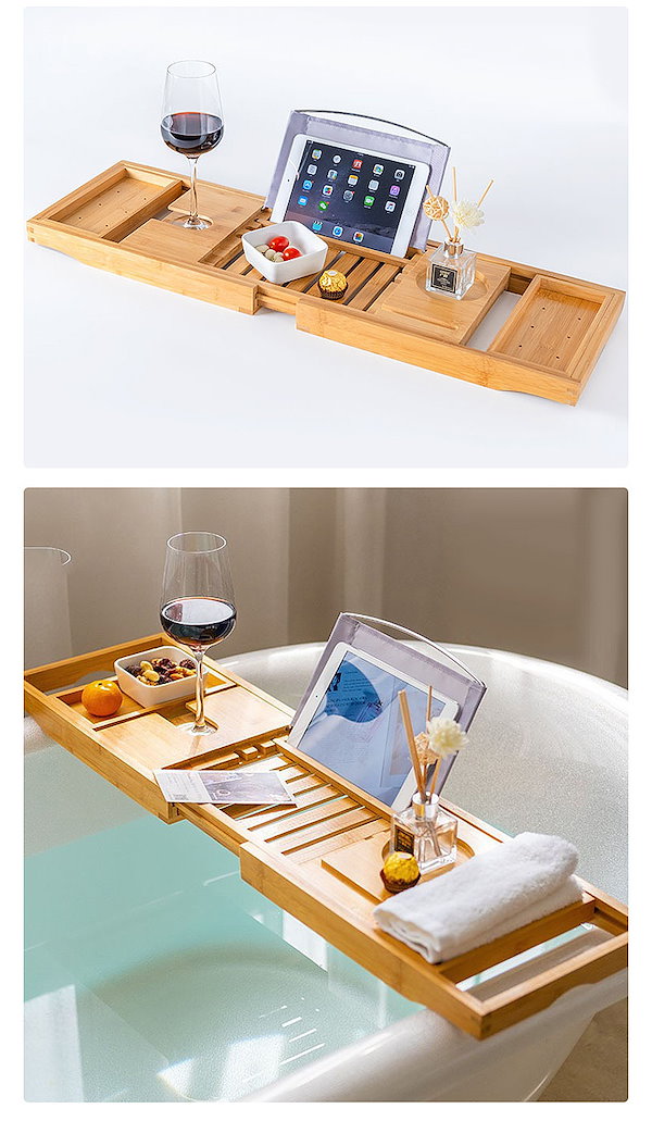 Qoo10] バスタブトレー 竹製 [ 幅70-105