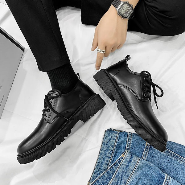 Qoo10] 韓国ファッション 黒の革靴 トレンド メ