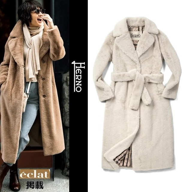 雑誌掲載人気商品　エコファーコート　ベルト付き（２色）