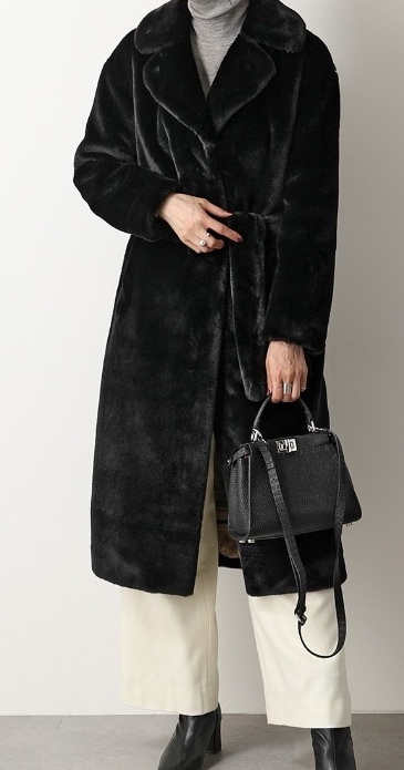 雑誌掲載人気商品　エコファーコート　ベルト付き（２色）