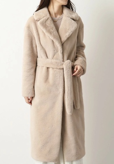 雑誌掲載人気商品　エコファーコート　ベルト付き（２色）