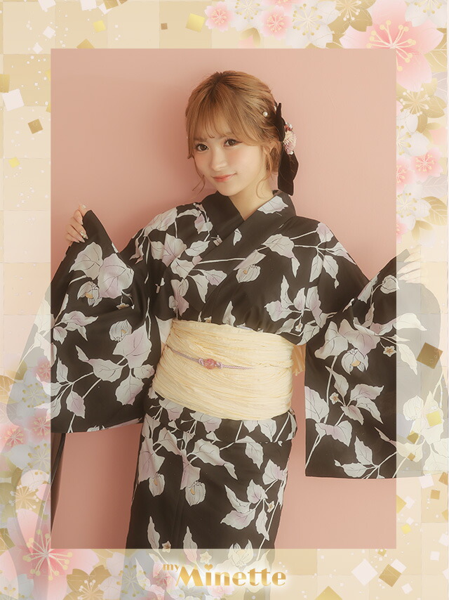 tika 浴衣セット レトロ ブラック片身変わりローズ tika 浴衣セット レトロ ブラック片身変わりローズ SALE [浴衣