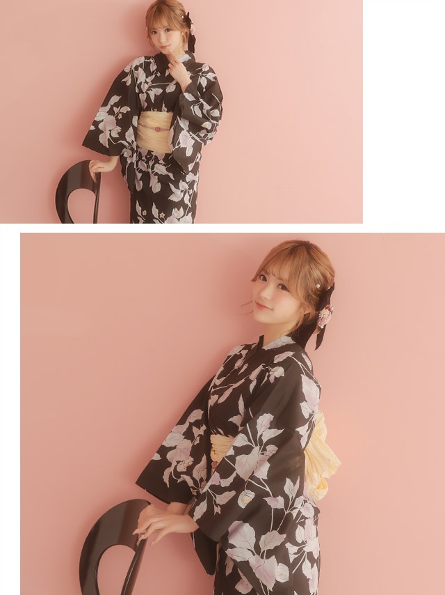 Tikaゆかた 花柄 3点セット 浴衣 ギャル 兵児帯 下駄 浴衣セット