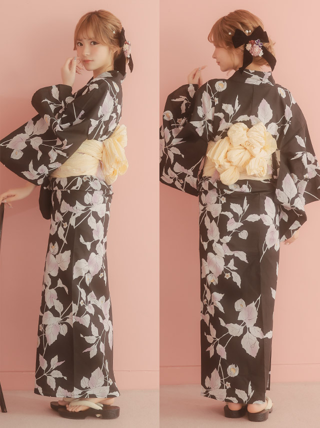 Tikaゆかた 花柄 3点セット 浴衣 ギャル 兵児帯 下駄 浴衣セット
