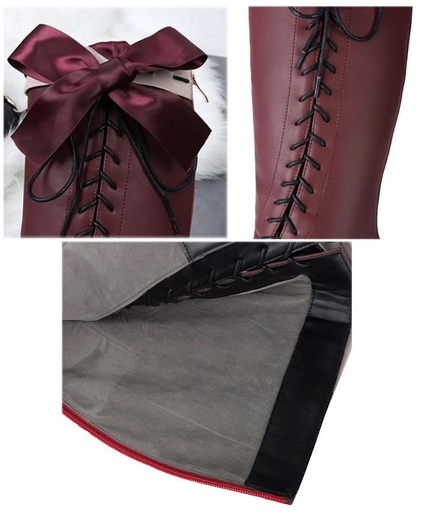 ロングブーツ ロリータブーツ リボン 編み上げ コスプレ用 レディース レースアップ 太め チャンキーヒール ヒール4センチ 美脚 シューズ 靴 ワインレッド グレー ブラック かわいい 小さいサイズ ロングブーツ ロリータブーツ リボン 編み上げ コスプレ用 レディース レースアップ 太め チャンキーヒール ヒール4センチ 美脚 シューズ 靴 ワインレッド グレー ブラック かわいい 小さいサイズ