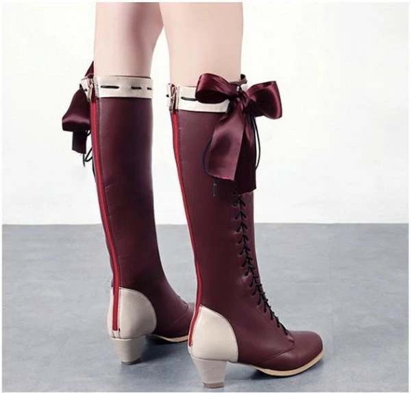 ロングブーツ ロリータブーツ リボン 編み上げ コスプレ用 レディース レースアップ 太め チャンキーヒール ヒール4センチ 美脚 シューズ 靴 ワインレッド グレー ブラック かわいい 小さいサイズ ロングブーツ ロリータブーツ リボン 編み上げ コスプレ用 レディース レースアップ 太め チャンキーヒール ヒール4センチ 美脚 シューズ 靴 ワインレッド グレー ブラック かわいい 小さいサイズ