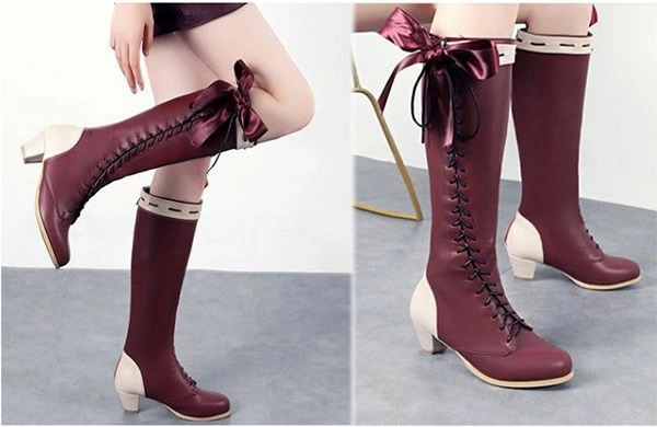 ロングブーツ ロリータブーツ リボン 編み上げ コスプレ用 レディース レースアップ 太め チャンキーヒール ヒール4センチ 美脚 シューズ 靴 ワインレッド グレー ブラック かわいい 小さいサイズ ロングブーツ ロリータブーツ リボン 編み上げ コスプレ用 レディース レースアップ 太め チャンキーヒール ヒール4センチ 美脚 シューズ 靴 ワインレッド グレー ブラック かわいい 小さいサイズ
