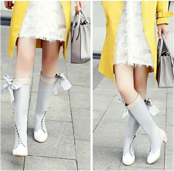 ロングブーツ ロリータブーツ リボン 編み上げ コスプレ用 レディース レースアップ 太め チャンキーヒール ヒール4センチ 美脚 シューズ 靴 ワインレッド グレー ブラック かわいい 小さいサイズ ロングブーツ ロリータブーツ リボン 編み上げ コスプレ用 レディース レースアップ 太め チャンキーヒール ヒール4センチ 美脚 シューズ 靴 ワインレッド グレー ブラック かわいい 小さいサイズ