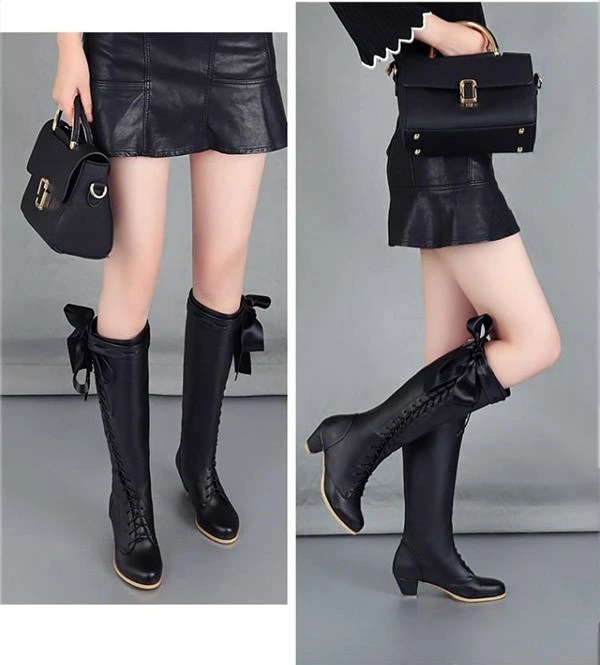 ロングブーツ ロリータブーツ リボン 編み上げ コスプレ用 レディース レースアップ 太め チャンキーヒール ヒール4センチ 美脚 シューズ 靴 ワインレッド グレー ブラック かわいい 小さいサイズ ロングブーツ ロリータブーツ リボン 編み上げ コスプレ用 レディース レースアップ 太め チャンキーヒール ヒール4センチ 美脚 シューズ 靴 ワインレッド グレー ブラック かわいい 小さいサイズ