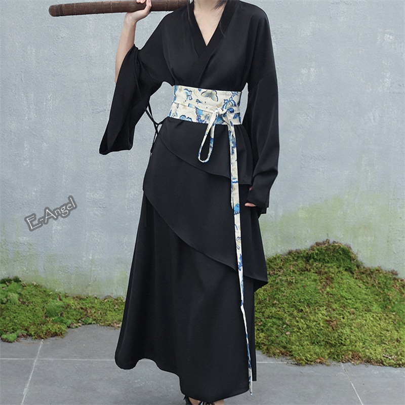 vネックワンピース チャイナ風 漢服 古風ワンピース ロング 長袖 マキシワンピース 黒 腰巻付き 改良浴衣 お祭り 花火大会 撮影 vネックワンピース チャイナ風 漢服 古風ワンピース ロング 長袖 マキシワンピース 黒 腰巻付き 改良浴衣 お祭り 花火大会 撮影