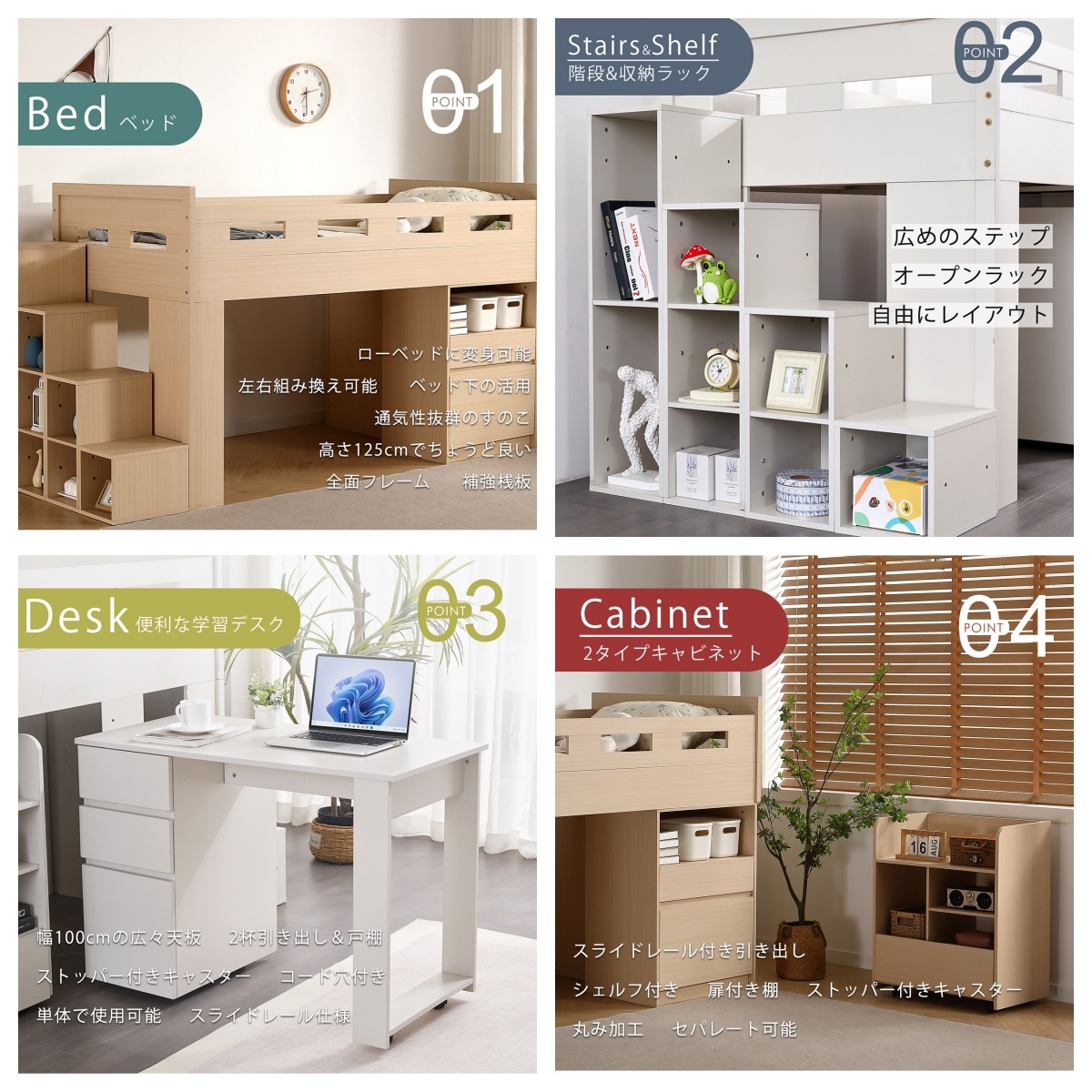 【国内発送】システムベッド階段付きロフトベッド木製シングルロータイプSデスクベッド本棚ベッド机付き本棚付き大人コンパクト収納大容量収納一人暮ら子供省ロフトベッド284