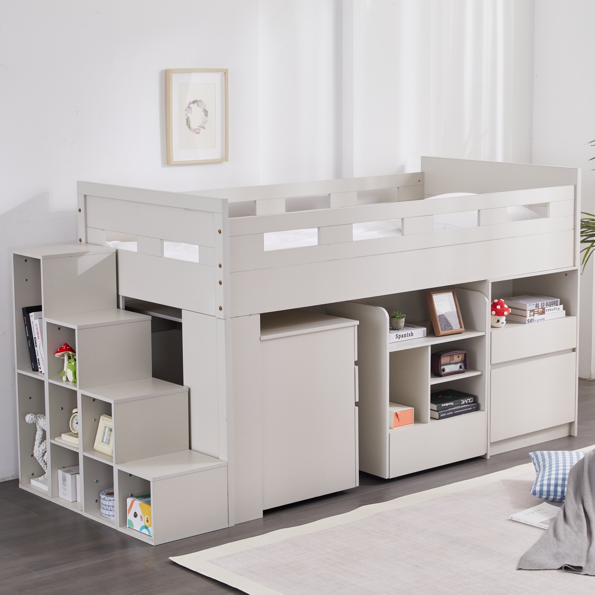 【国内発送】システムベッド階段付きロフトベッド木製シングルロータイプSデスクベッド本棚ベッド机付き本棚付き大人コンパクト収納大容量収納一人暮ら子供省ロフトベッド284