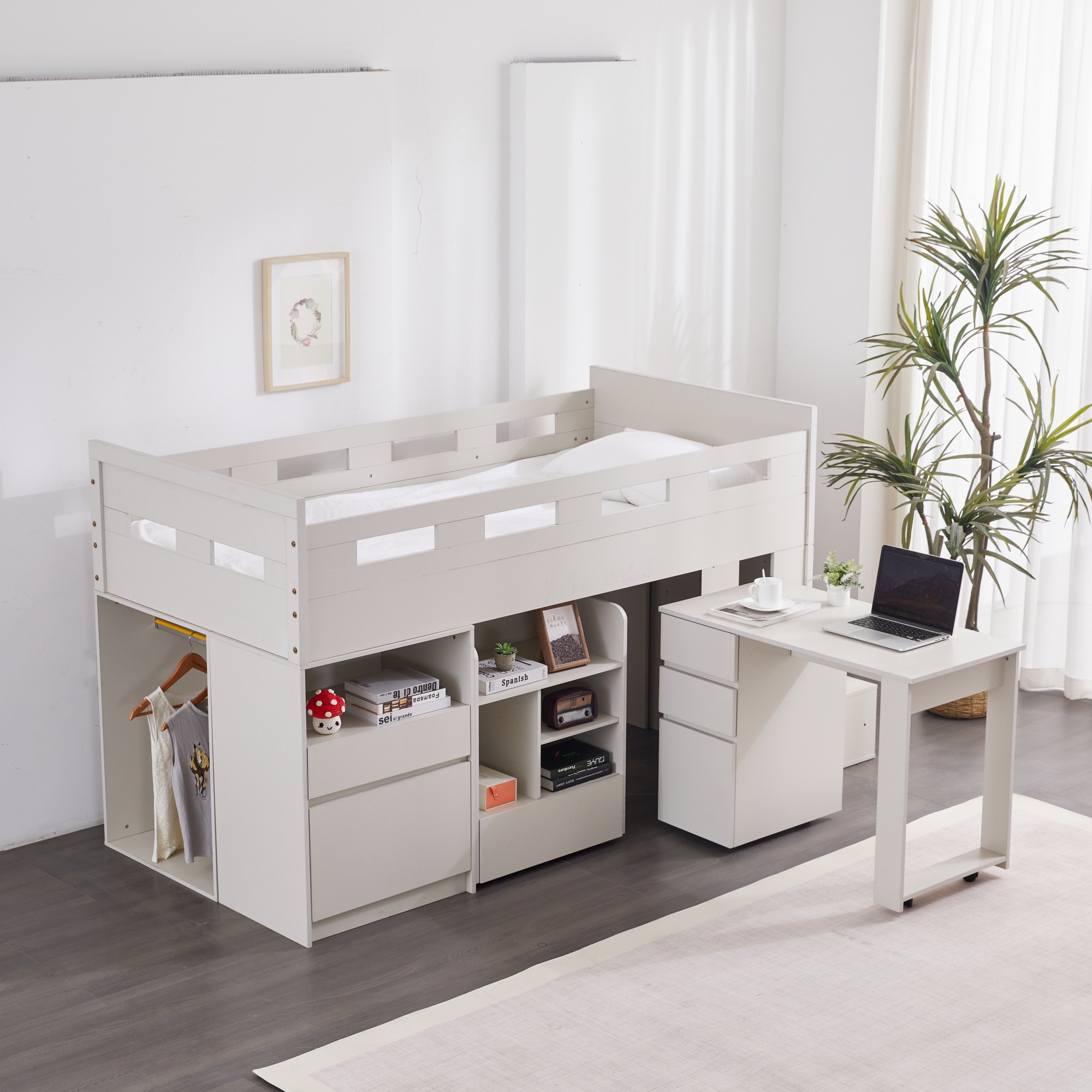 【国内発送】システムベッド階段付きロフトベッド木製シングルロータイプSデスクベッド本棚ベッド机付き本棚付き大人コンパクト収納大容量収納一人暮ら子供省ロフトベッド284