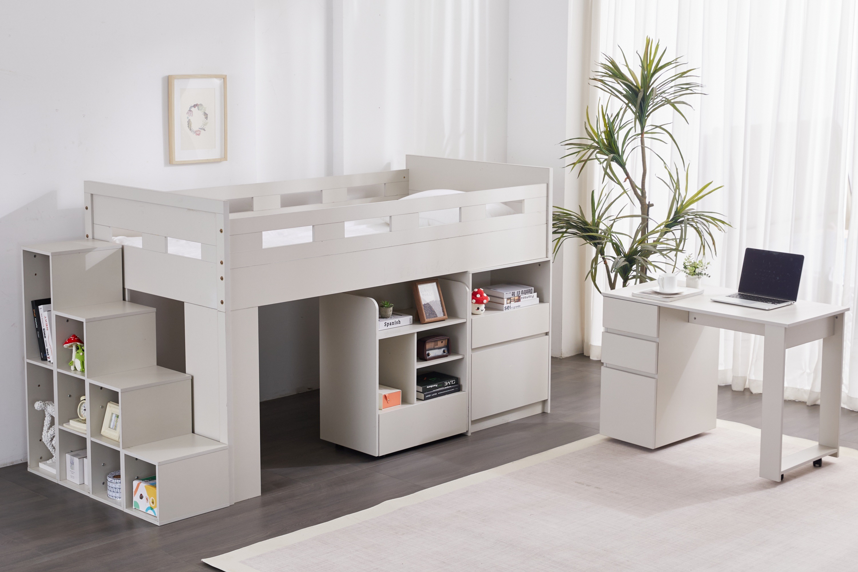 【国内発送】システムベッド階段付きロフトベッド木製シングルロータイプSデスクベッド本棚ベッド机付き本棚付き大人コンパクト収納大容量収納一人暮ら子供省ロフトベッド284