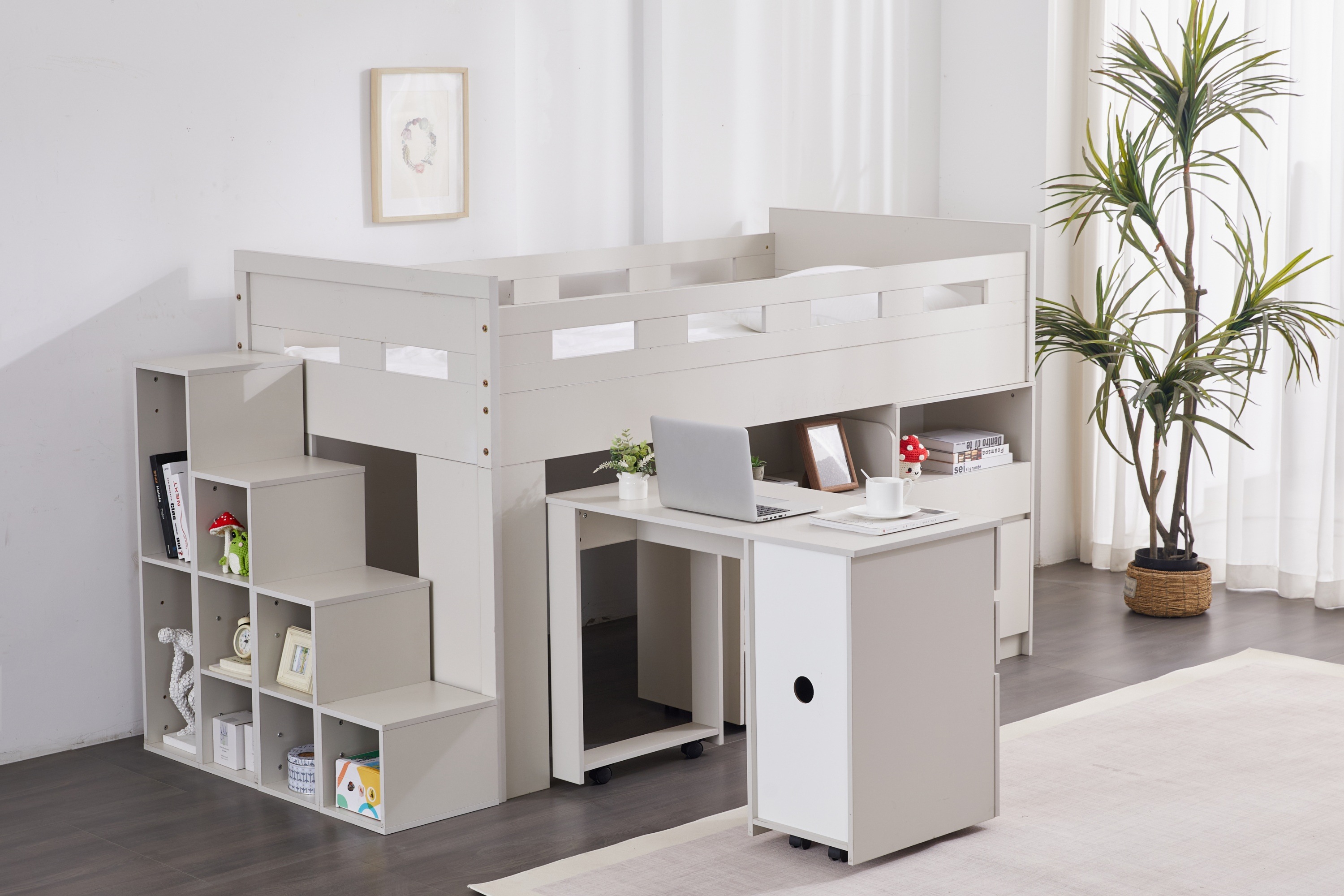 【国内発送】システムベッド階段付きロフトベッド木製シングルロータイプSデスクベッド本棚ベッド机付き本棚付き大人コンパクト収納大容量収納一人暮ら子供省ロフトベッド284