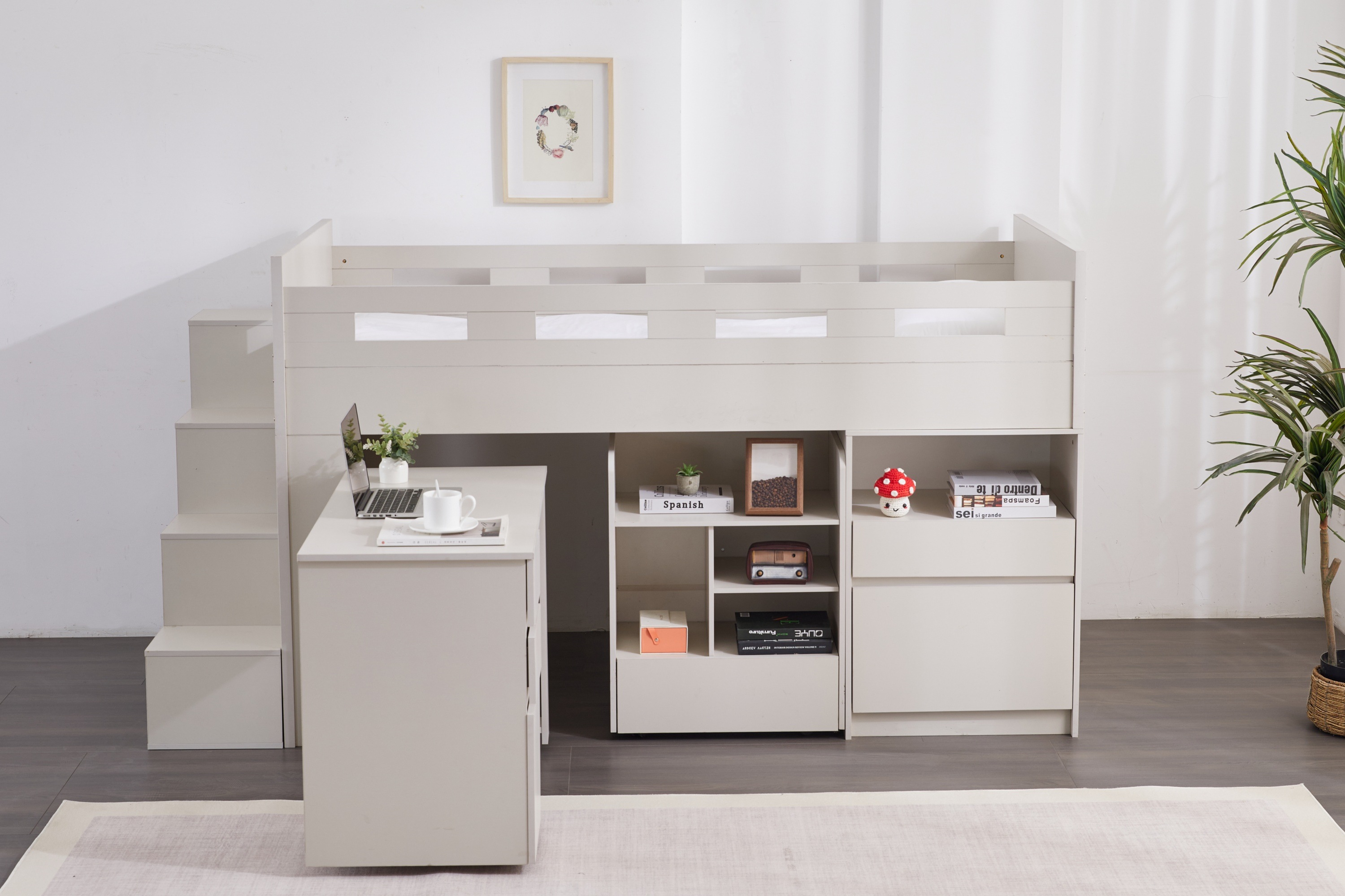 【国内発送】システムベッド階段付きロフトベッド木製シングルロータイプSデスクベッド本棚ベッド机付き本棚付き大人コンパクト収納大容量収納一人暮ら子供省ロフトベッド284