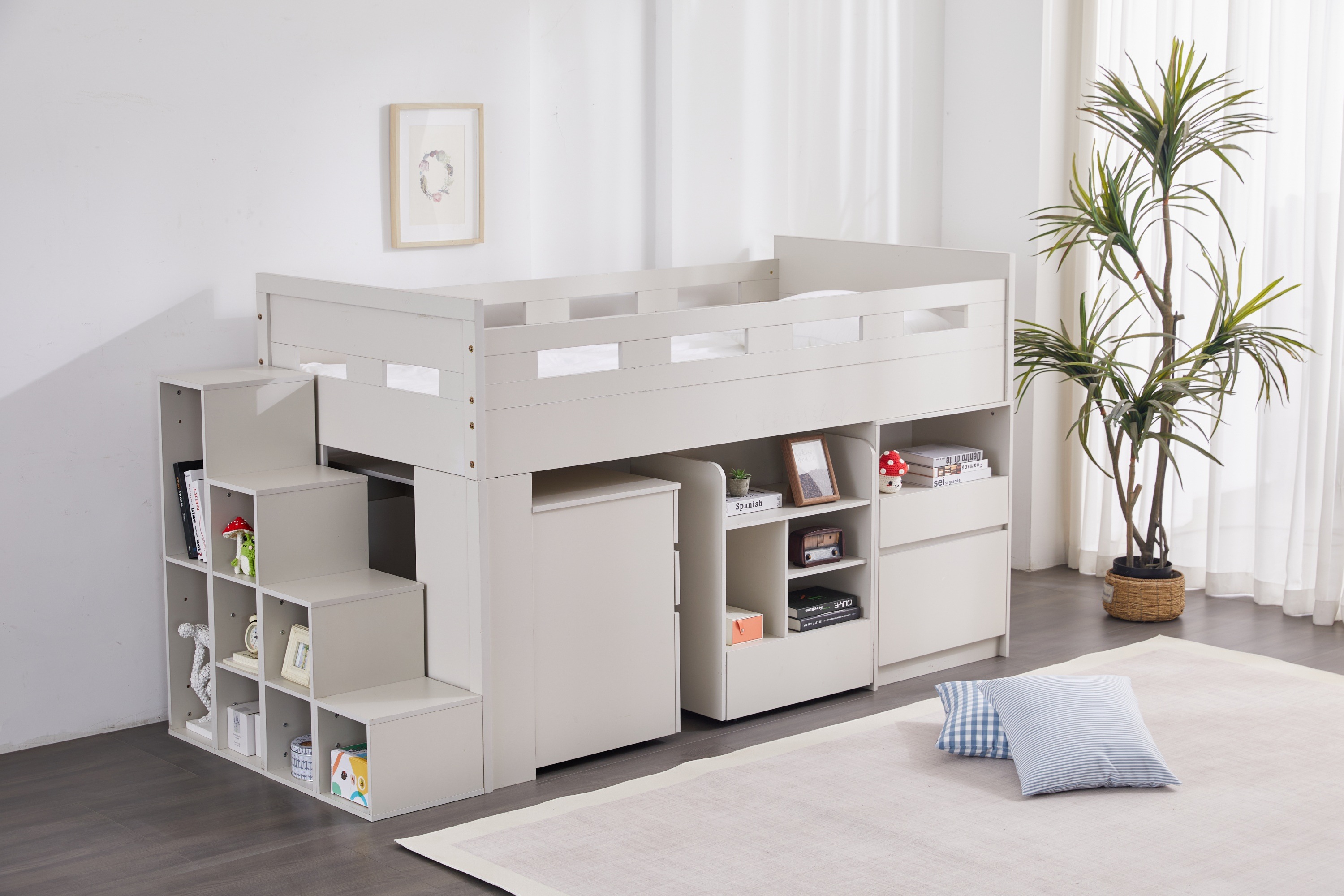 【国内発送】システムベッド階段付きロフトベッド木製シングルロータイプSデスクベッド本棚ベッド机付き本棚付き大人コンパクト収納大容量収納一人暮ら子供省ロフトベッド284