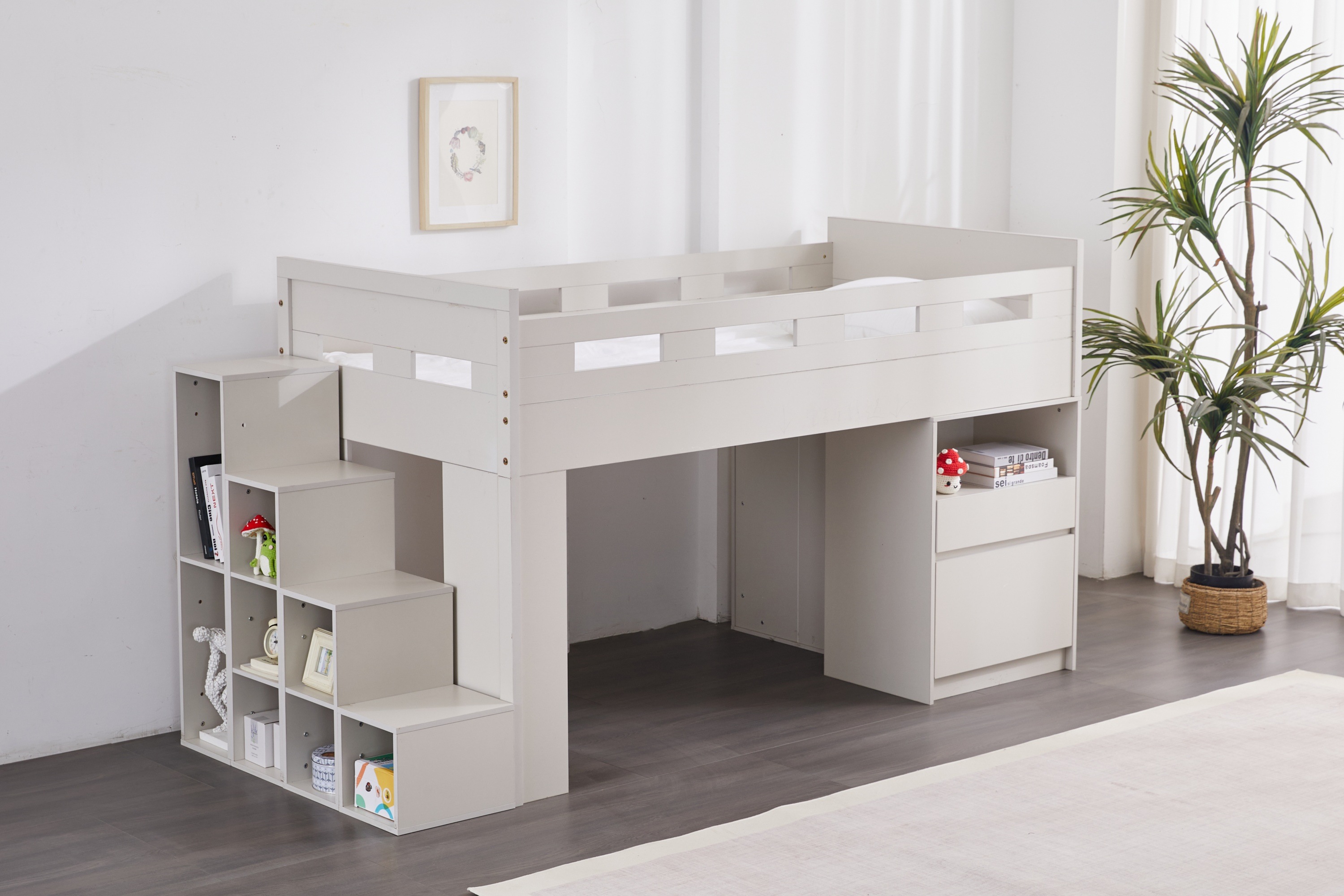 【国内発送】システムベッド階段付きロフトベッド木製シングルロータイプSデスクベッド本棚ベッド机付き本棚付き大人コンパクト収納大容量収納一人暮ら子供省ロフトベッド284